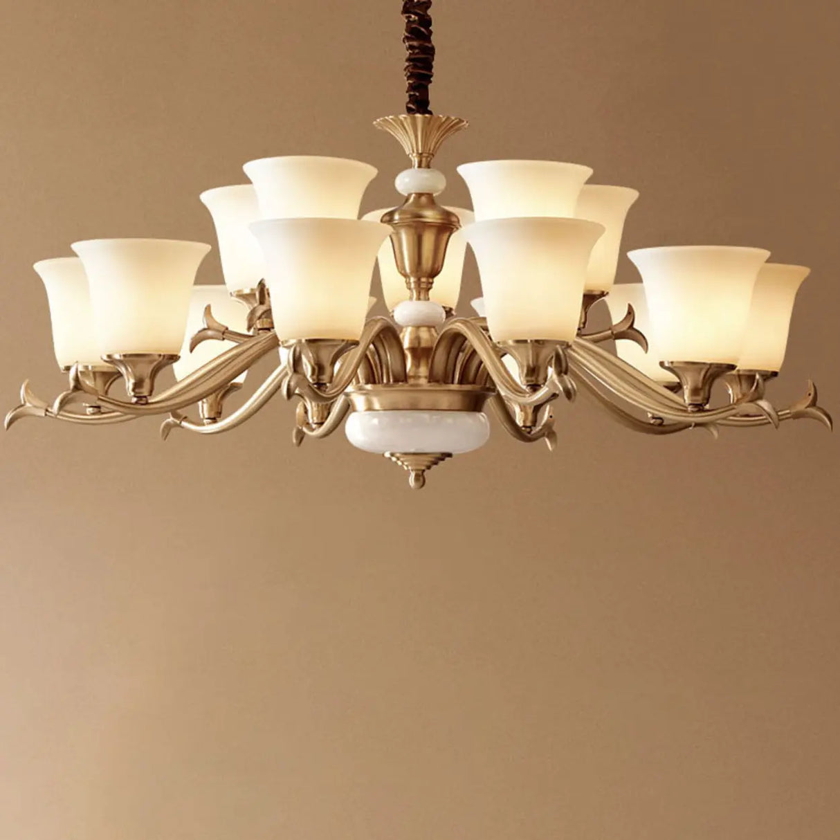 Traditional Bell Frosted Glass Chandelier Black Large Image - 19