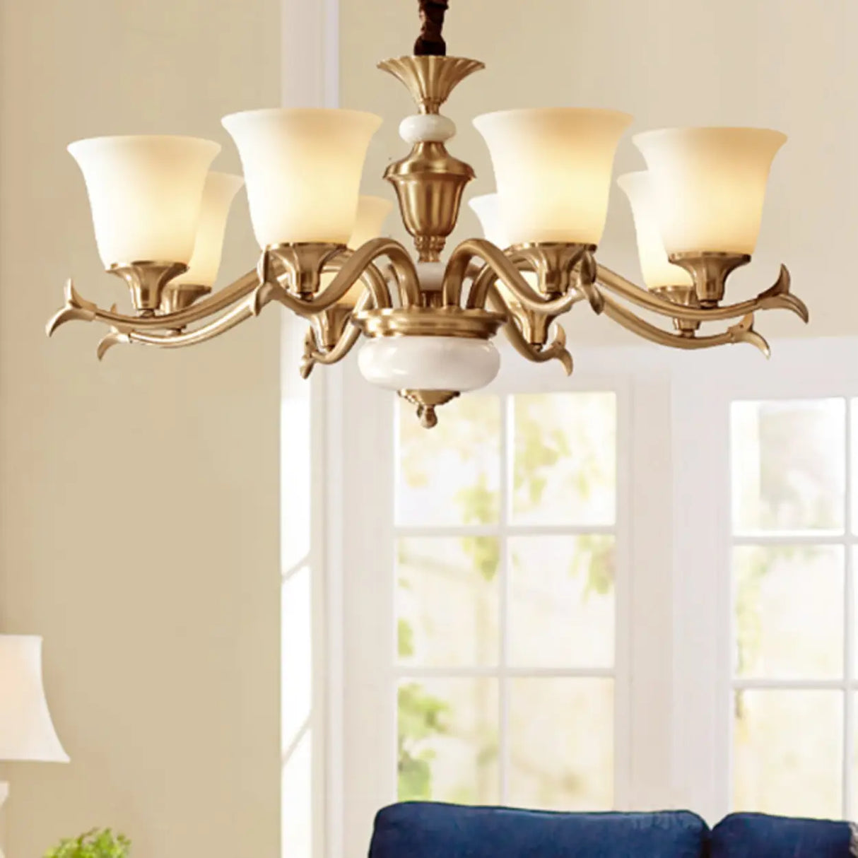 Traditional Bell Frosted Glass Chandelier Black Large Image - 25