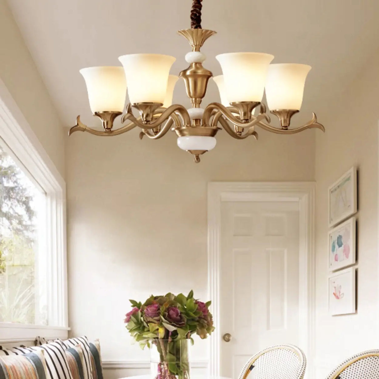 Traditional Bell Frosted Glass Chandelier Black Large Image - 3