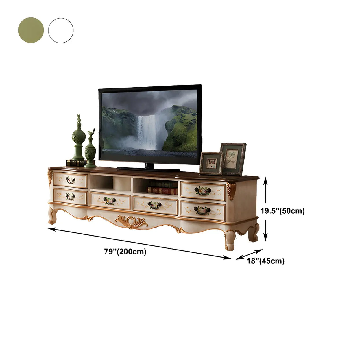Traditional Birch Wood Open Storage Drawers TV Stand