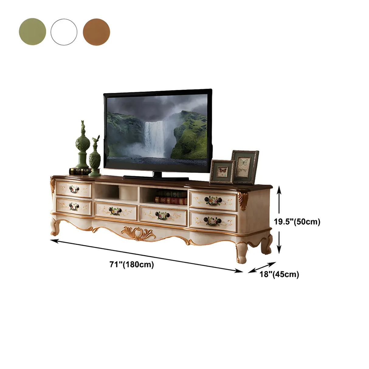 Traditional Birch Wood Open Storage Drawers TV Stand Image - 12