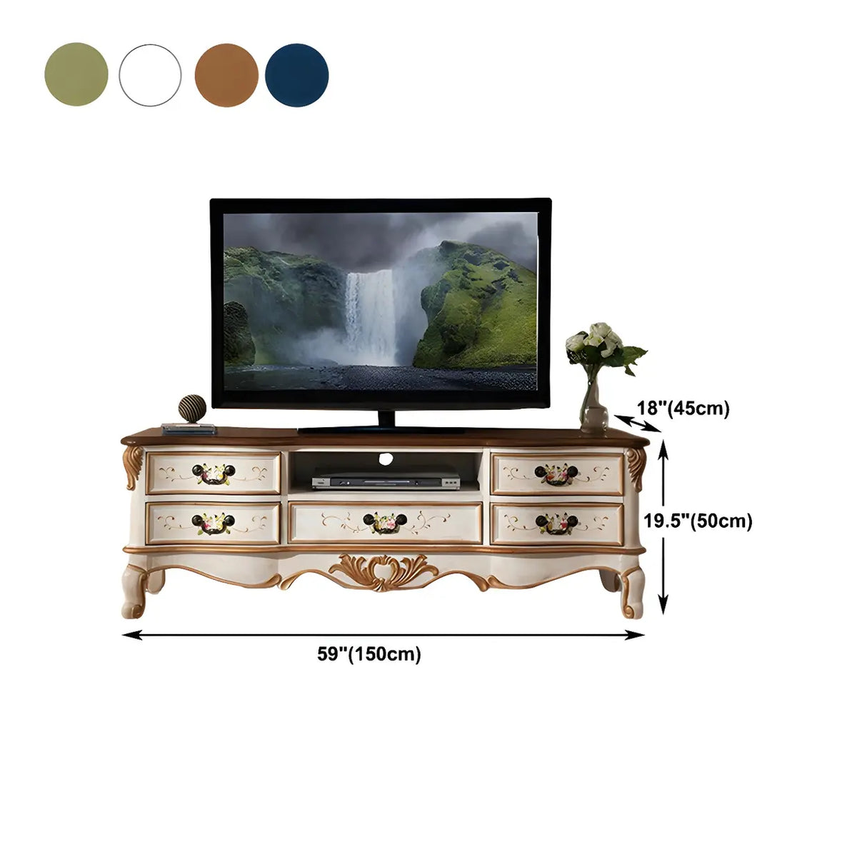 Traditional Birch Wood Open Storage Drawers TV Stand Image - 13