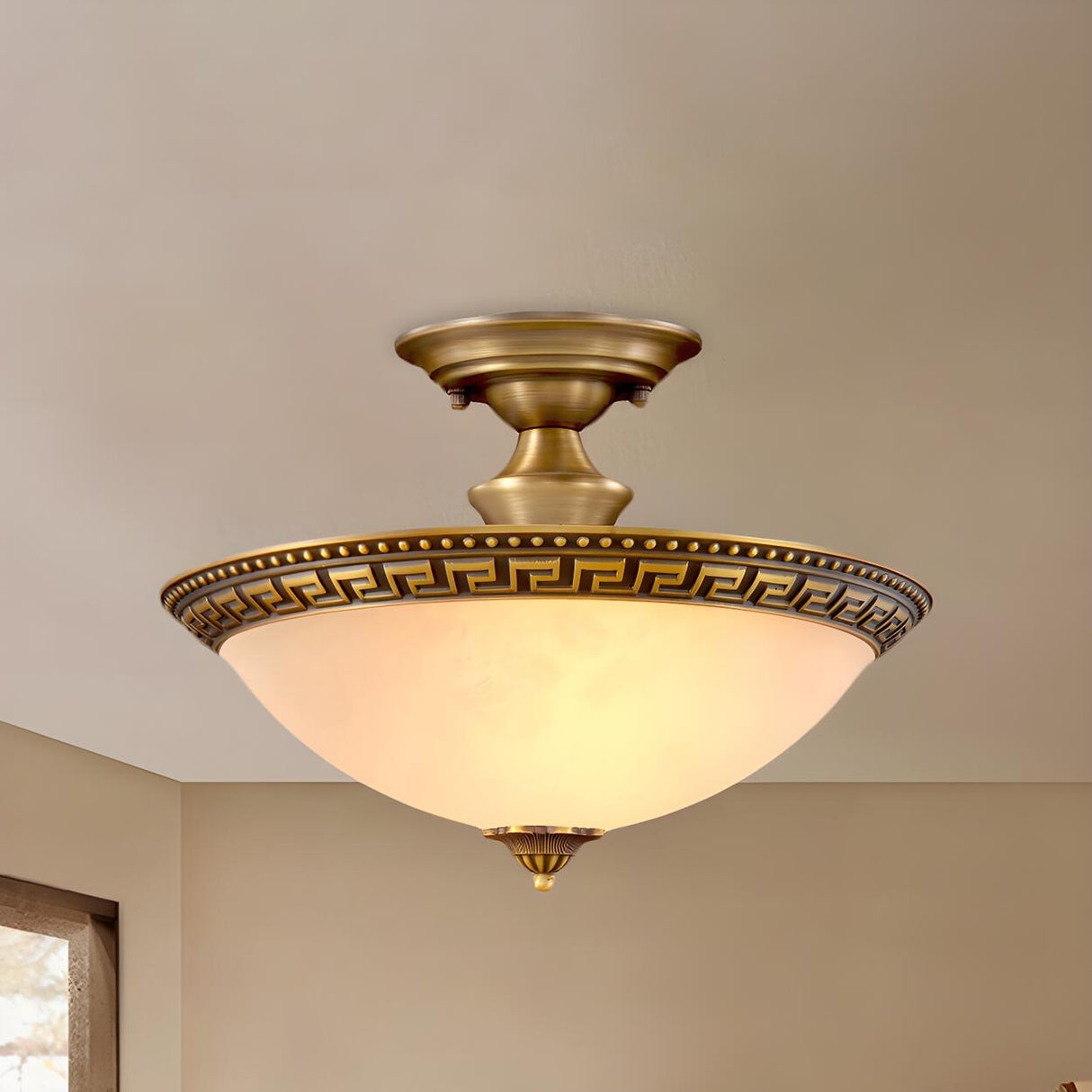 Traditional Brass Bowl Small Semi-Flush Mount Light Image - 2