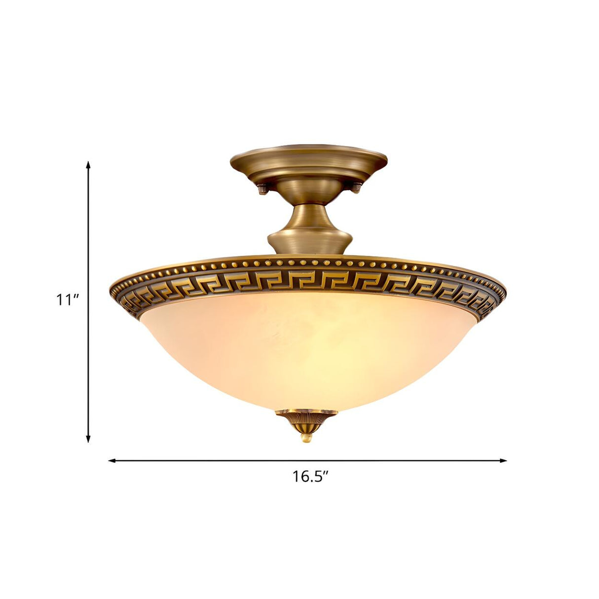 Traditional Brass Bowl Small Semi-Flush Mount Light