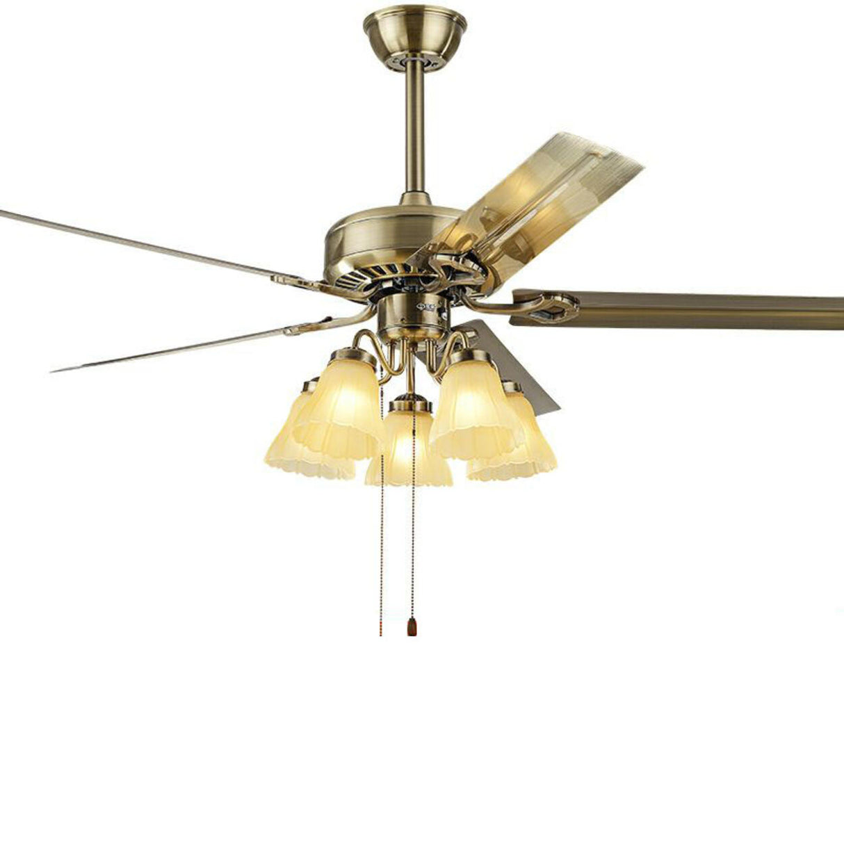 Traditional Brass Finish Floral Shade Ceiling Fan Light Image - 10