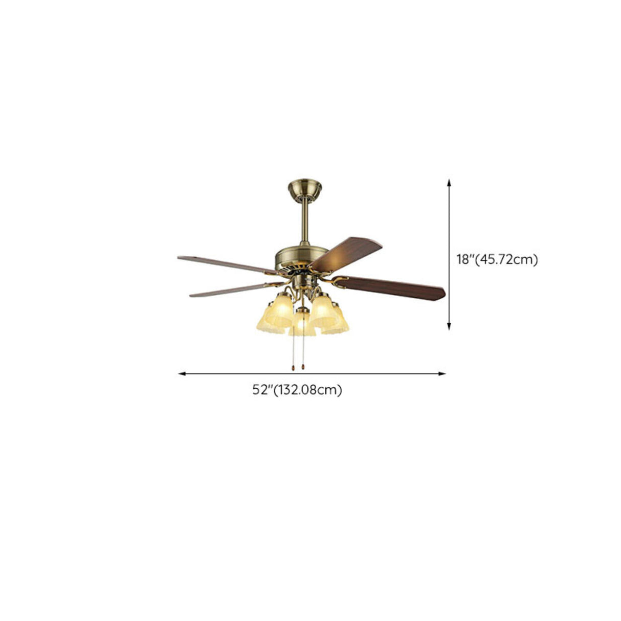 Traditional Brass Finish Floral Shade Ceiling Fan Light Image - 15