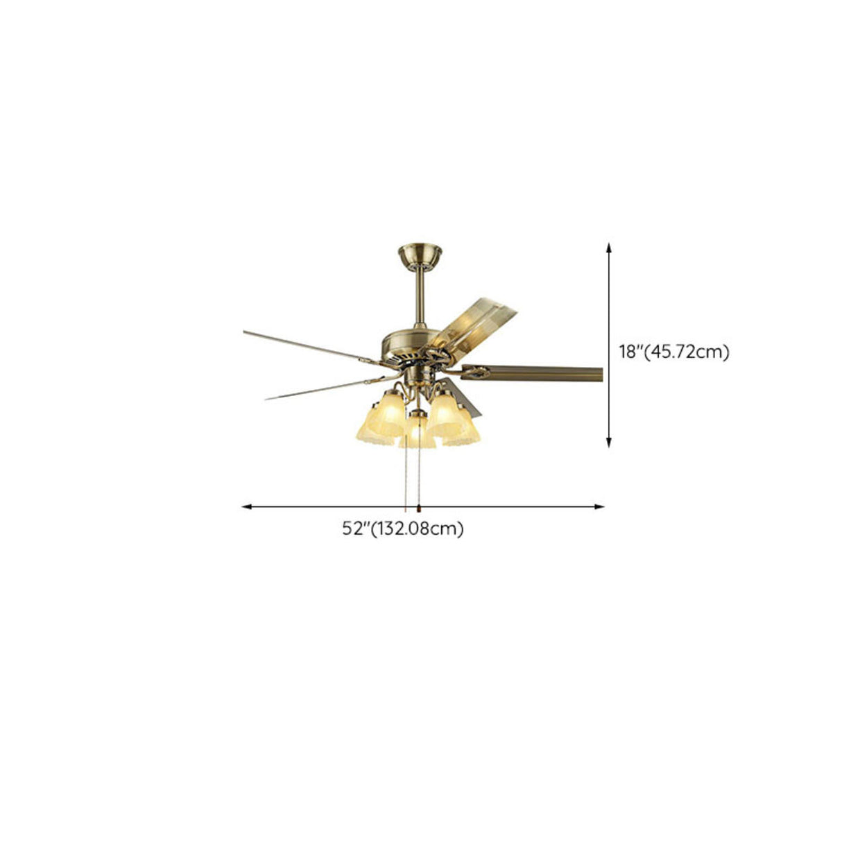 Traditional Brass Finish Floral Shade Ceiling Fan Light Image - 16