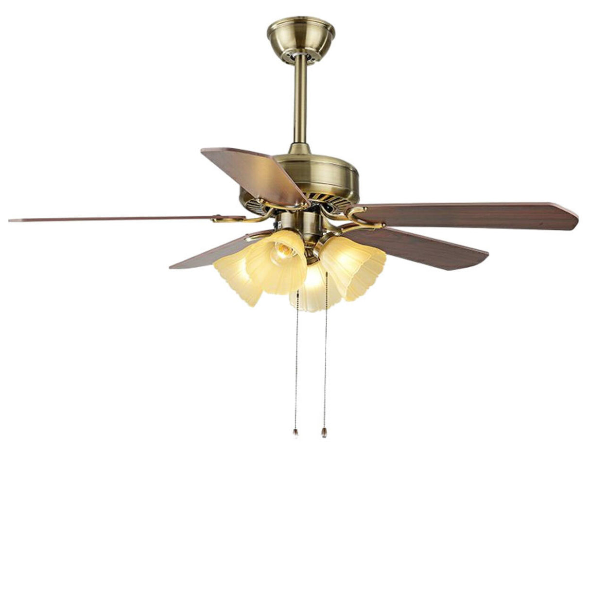 Traditional Brass Finish Floral Shade Ceiling Fan Light Image - 3