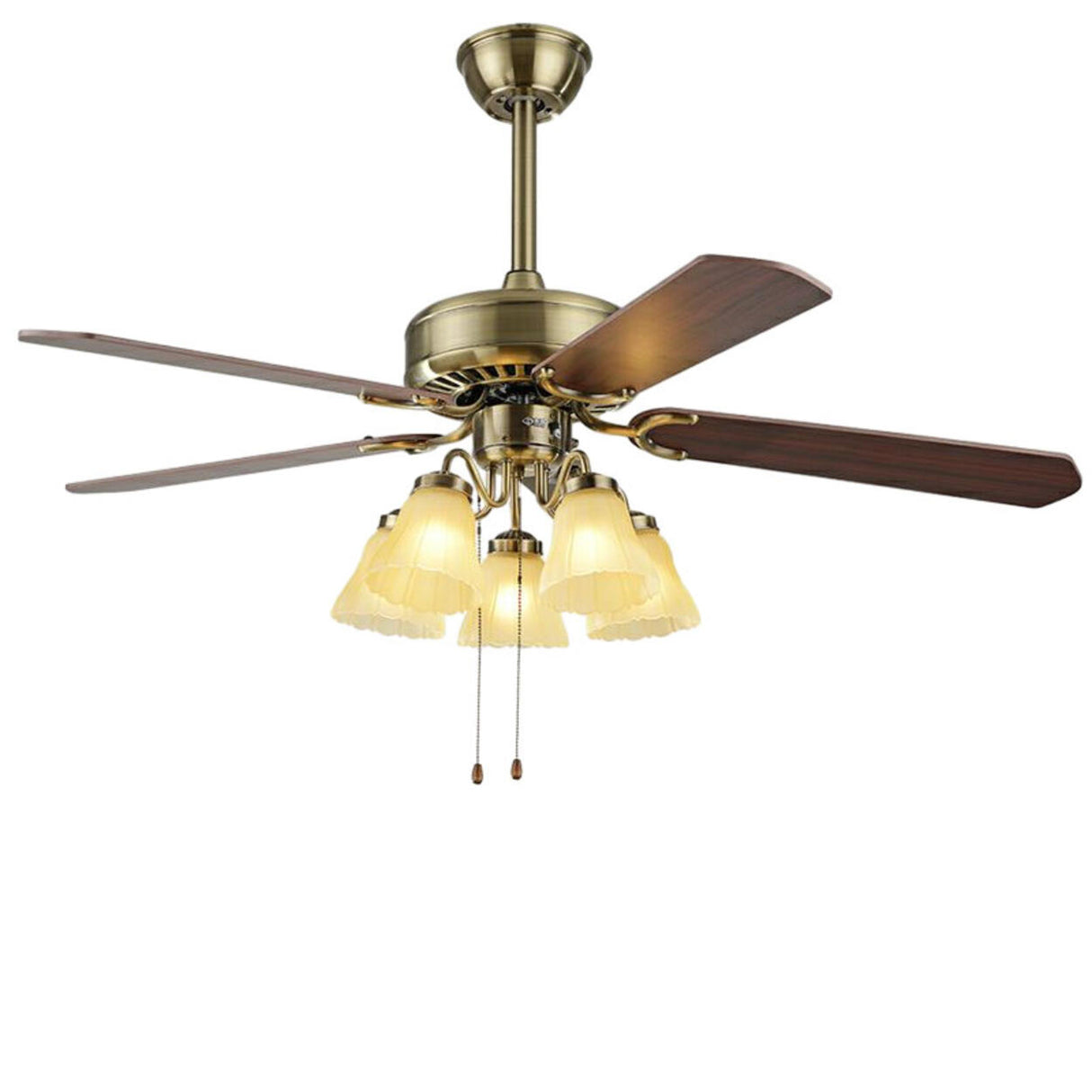 Traditional Brass Finish Floral Shade Ceiling Fan Light Image - 7