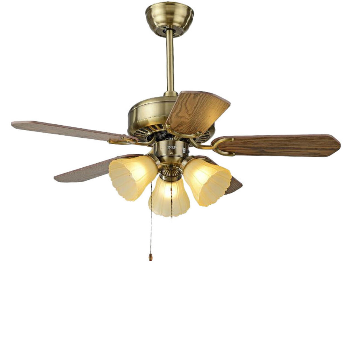 Traditional Brass Finish Floral Shade Ceiling Fan Light Image - 9