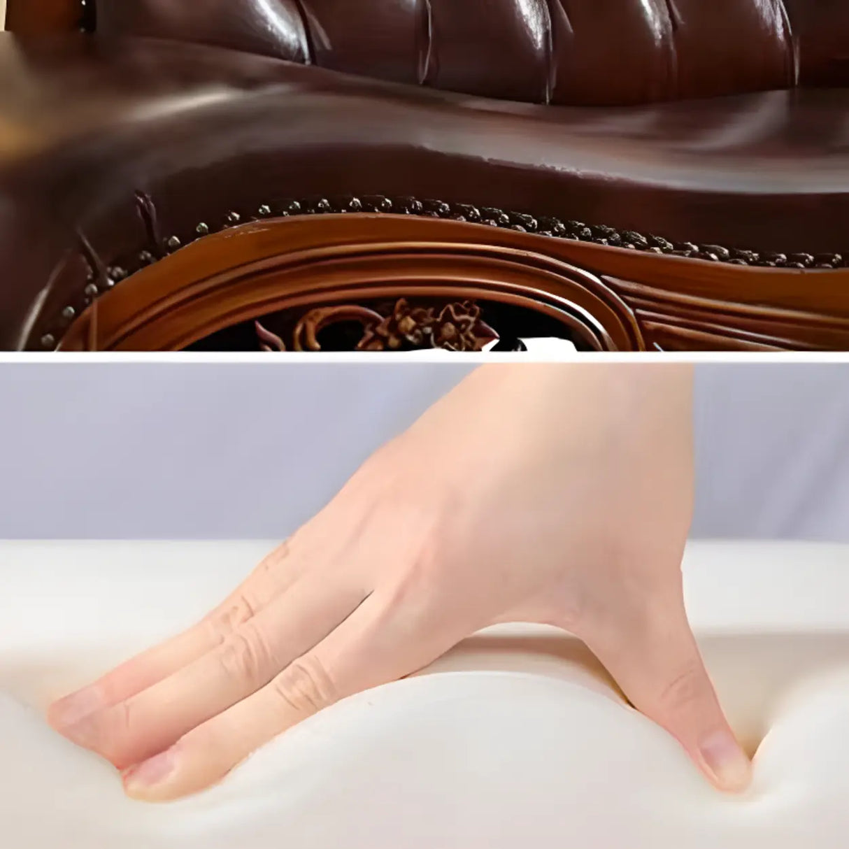 Traditional Brown Leather Solid Color Left-Arm Chaise Image - 2