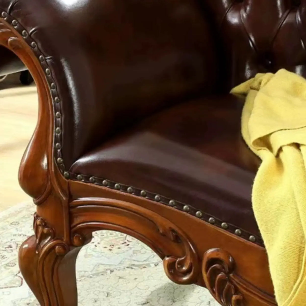 Traditional Brown Leather Solid Color Left-Arm Chaise Image - 4