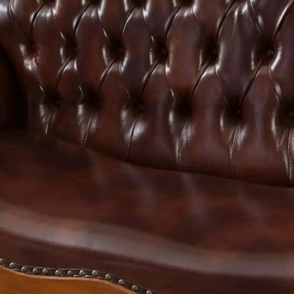Traditional Brown Leather Solid Color Left-Arm Chaise Image - 5