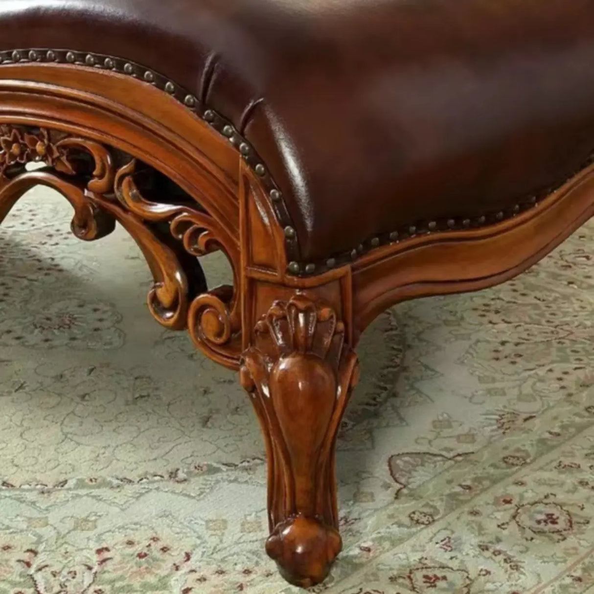 Traditional Brown Leather Solid Color Left-Arm Chaise Image - 6