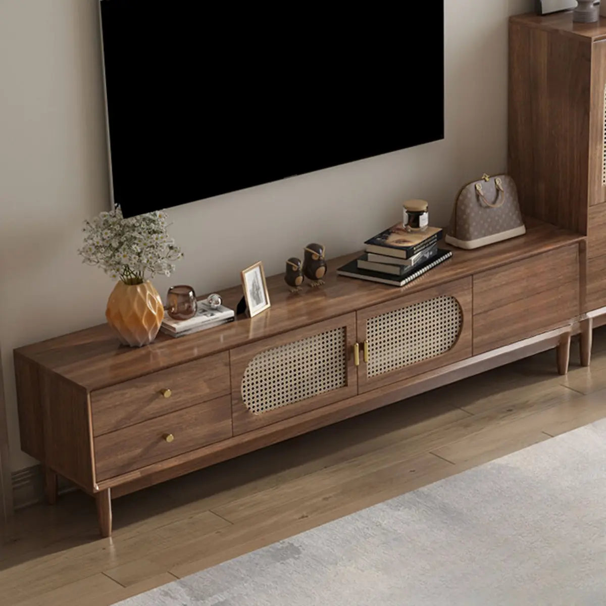 Traditional Brown Rubberwood Ventilated TV Stand Image - 1
