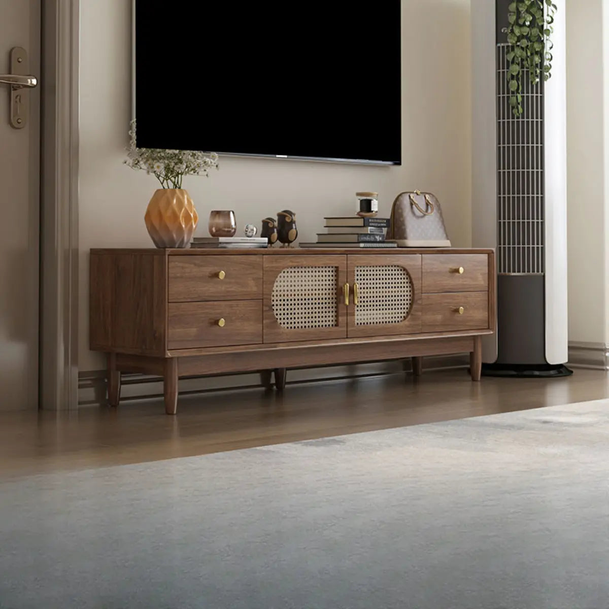 Traditional Brown Rubberwood Ventilated TV Stand Image - 2