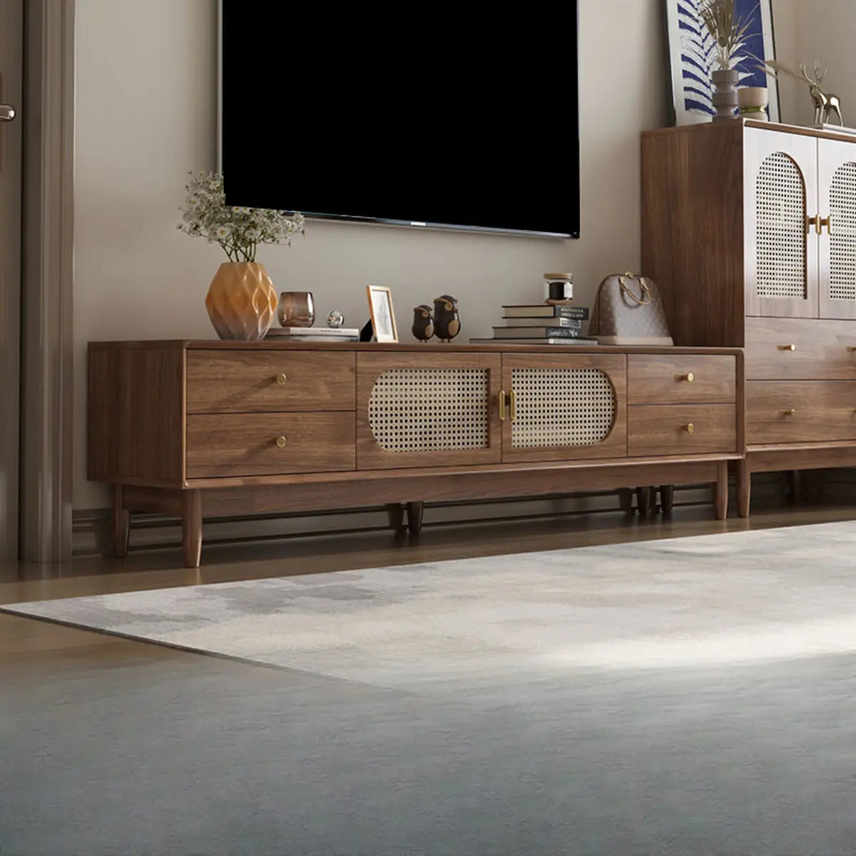 Traditional Brown Rubberwood Ventilated TV Stand Image - 3