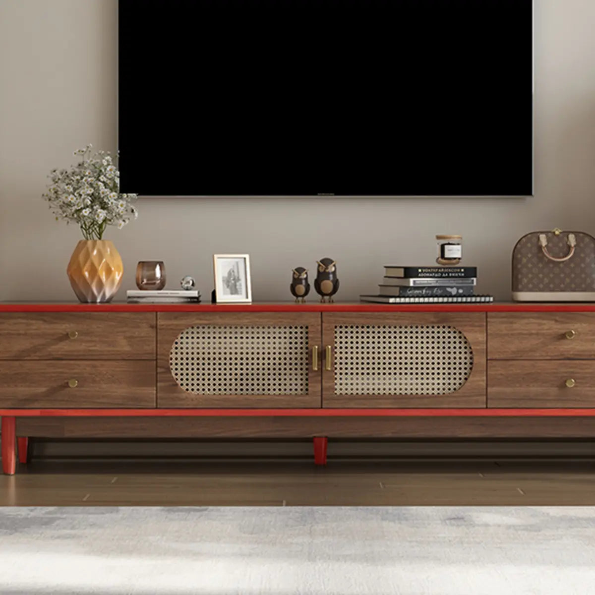 Traditional Brown Rubberwood Ventilated TV Stand Image - 4
