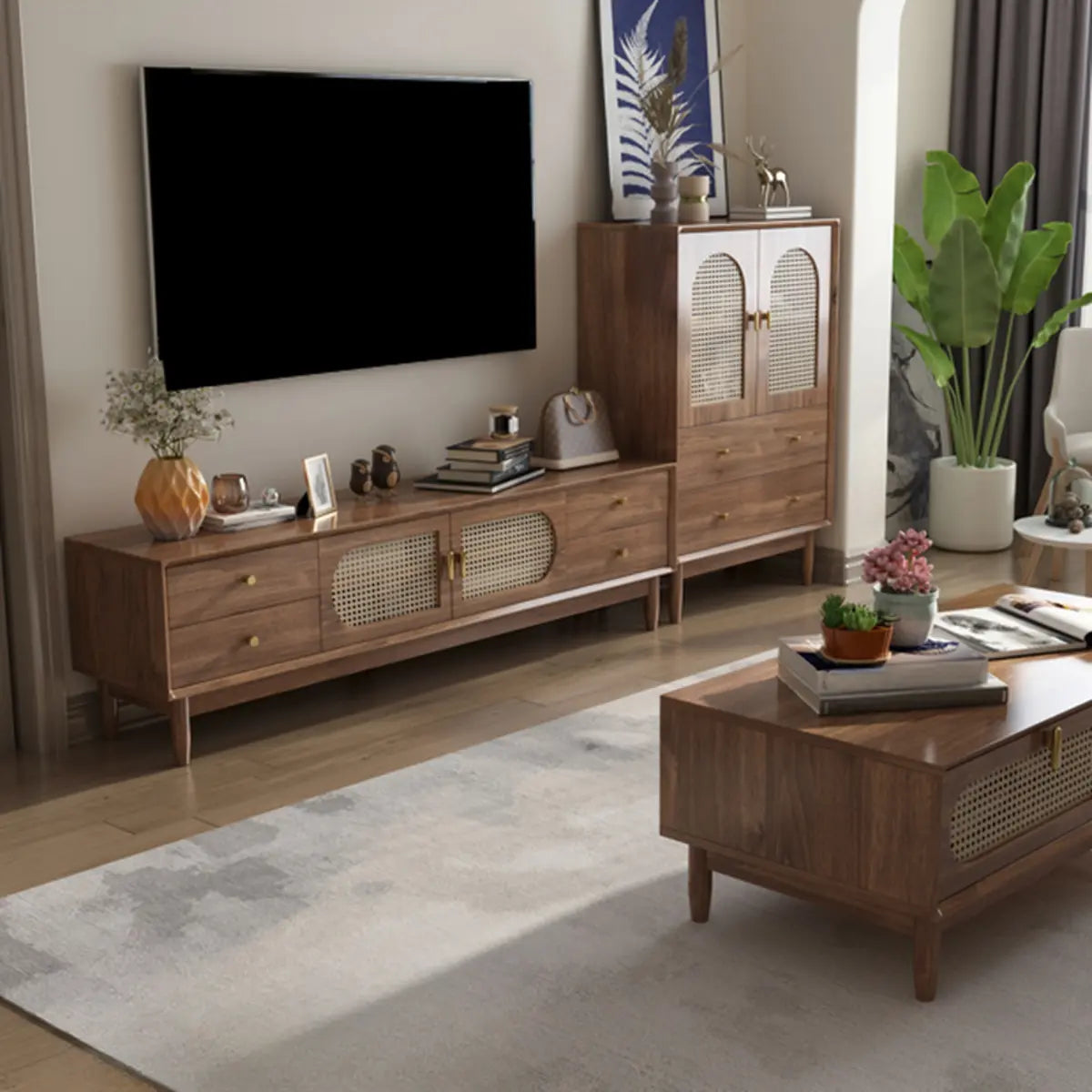 Traditional Brown Rubberwood Ventilated TV Stand Image - 6