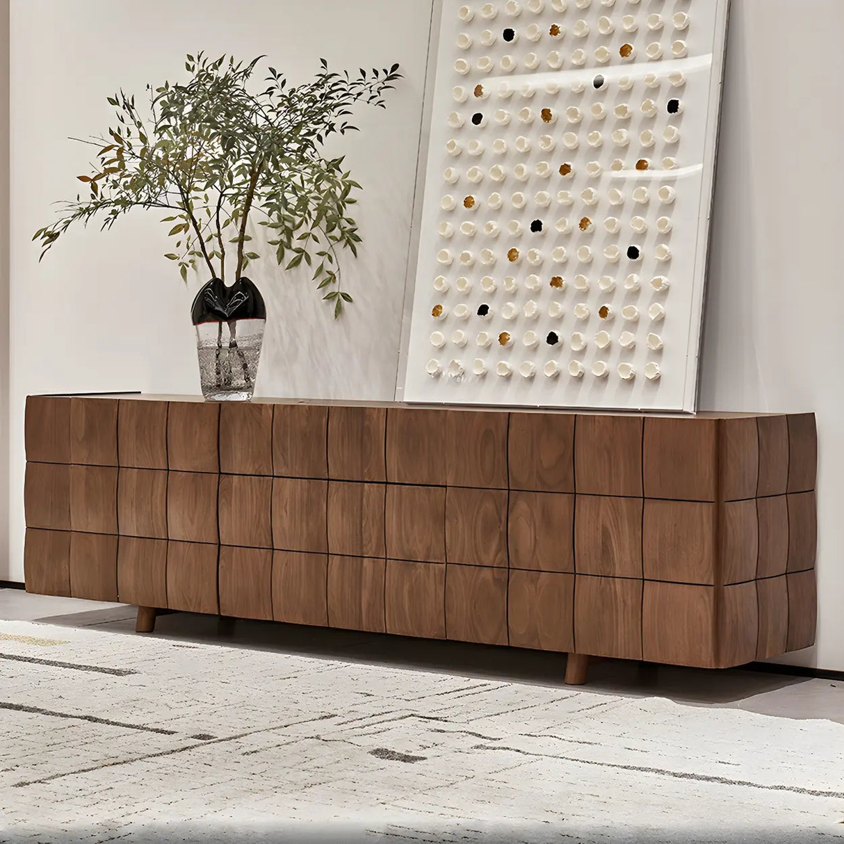 Traditional Brown Walnut Wood Cabinet Shelves TV Stand Image - 10