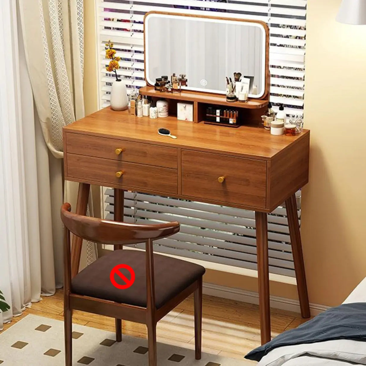 Traditional Brown Wood Drawer Makeup Vanity with Mirror Image - 3