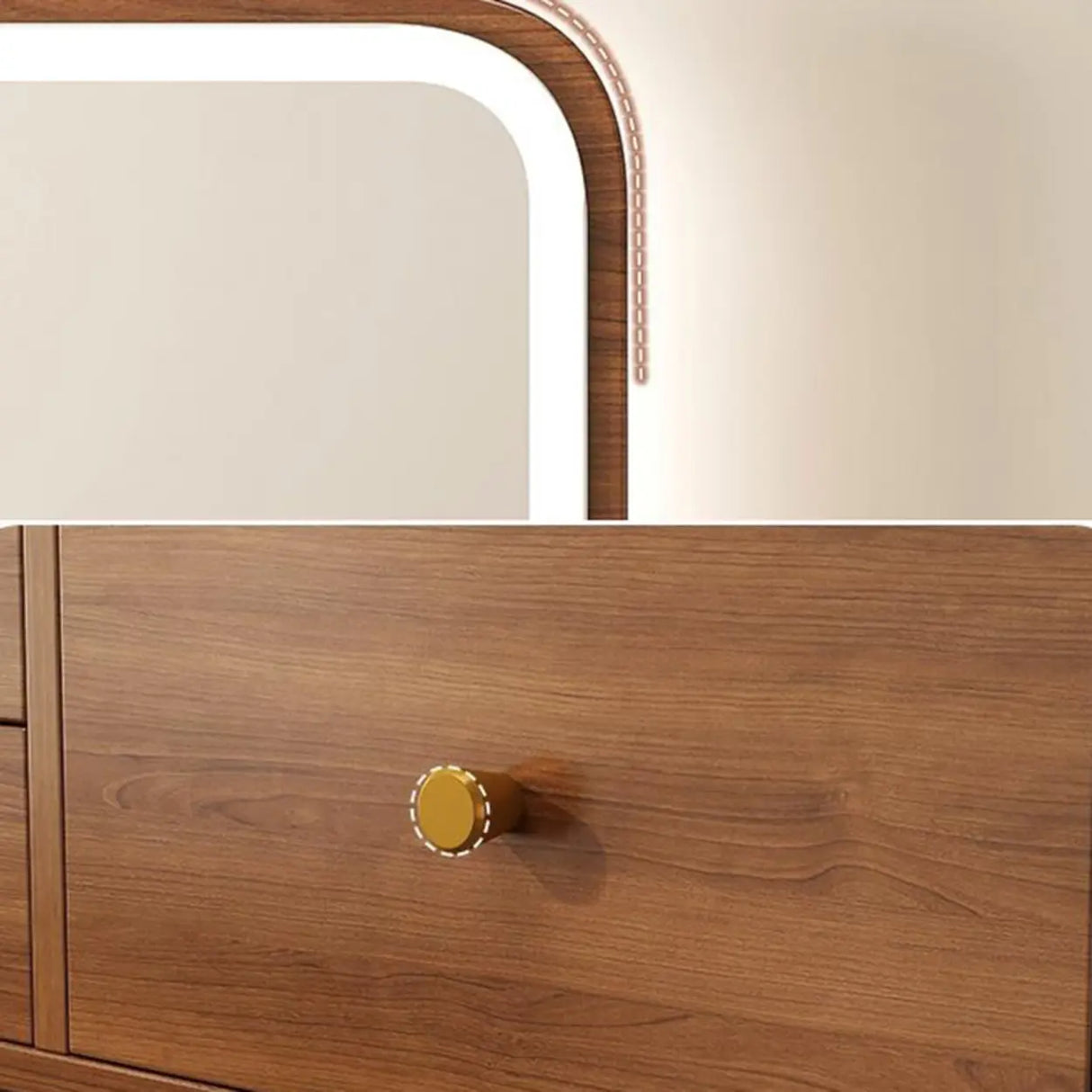 Traditional Brown Wood Drawer Makeup Vanity with Mirror Image - 7