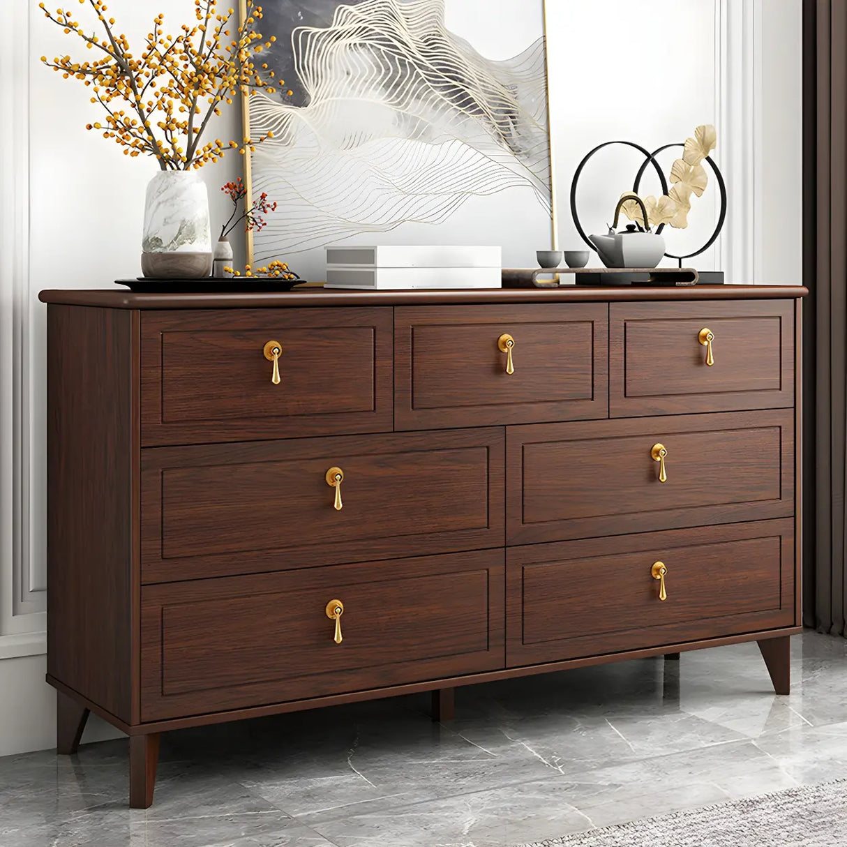 Traditional Brown Wood Dresser for Soft-Close Drawers Image - 1