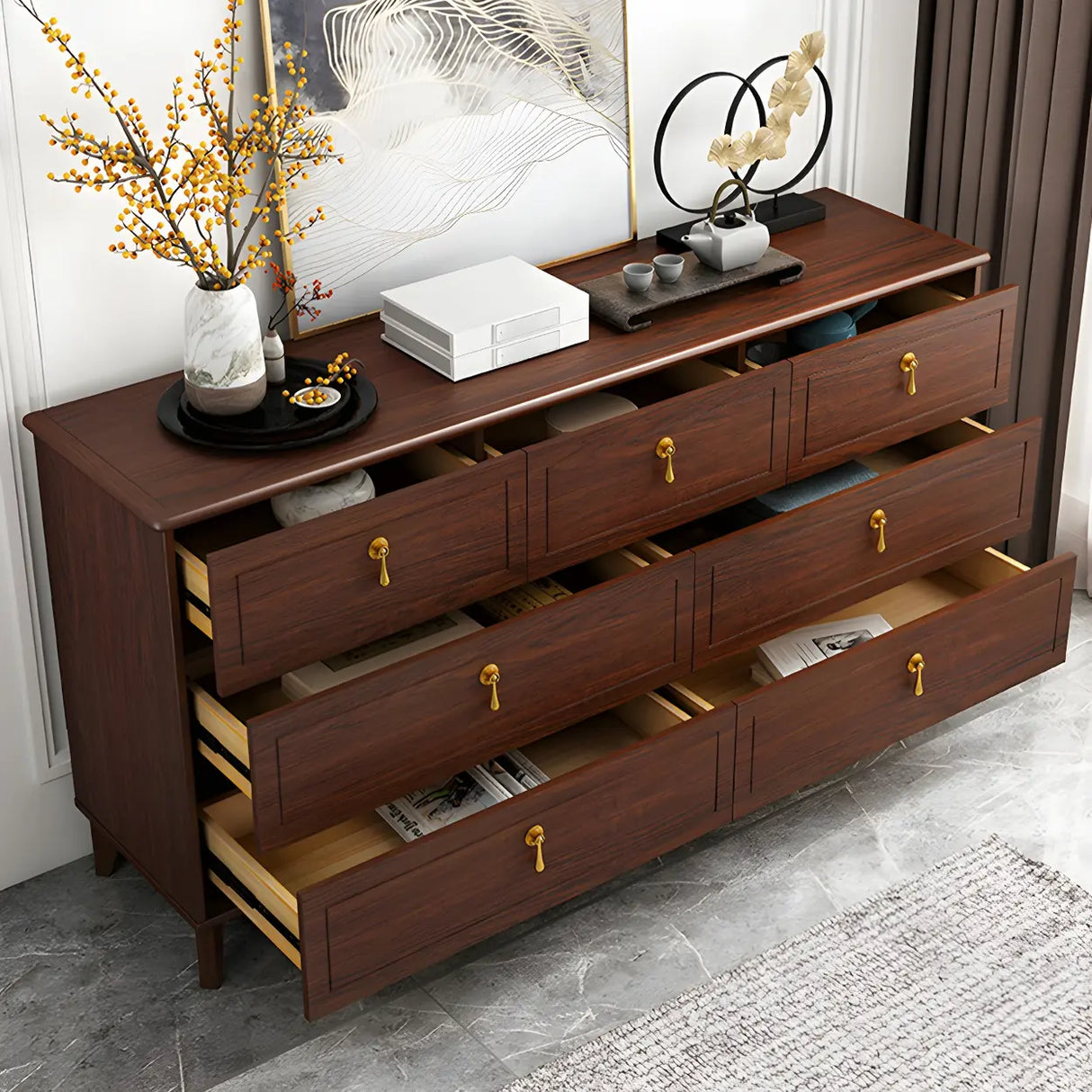 Traditional Brown Wood Dresser for Soft-Close Drawers Image - 4