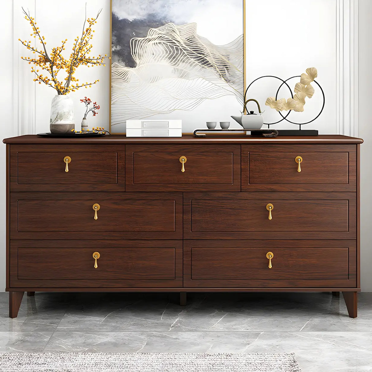 Traditional Brown Wood Dresser for Soft-Close Drawers Image - 6