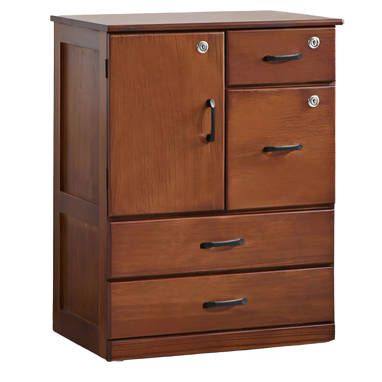 Traditional Brown Wood Locking Chest with Drawers Image - 10