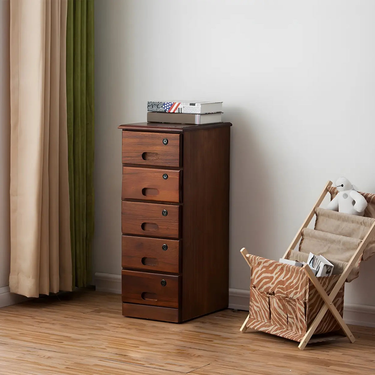 Traditional Brown Wood Locking Chest with Drawers Image - 13