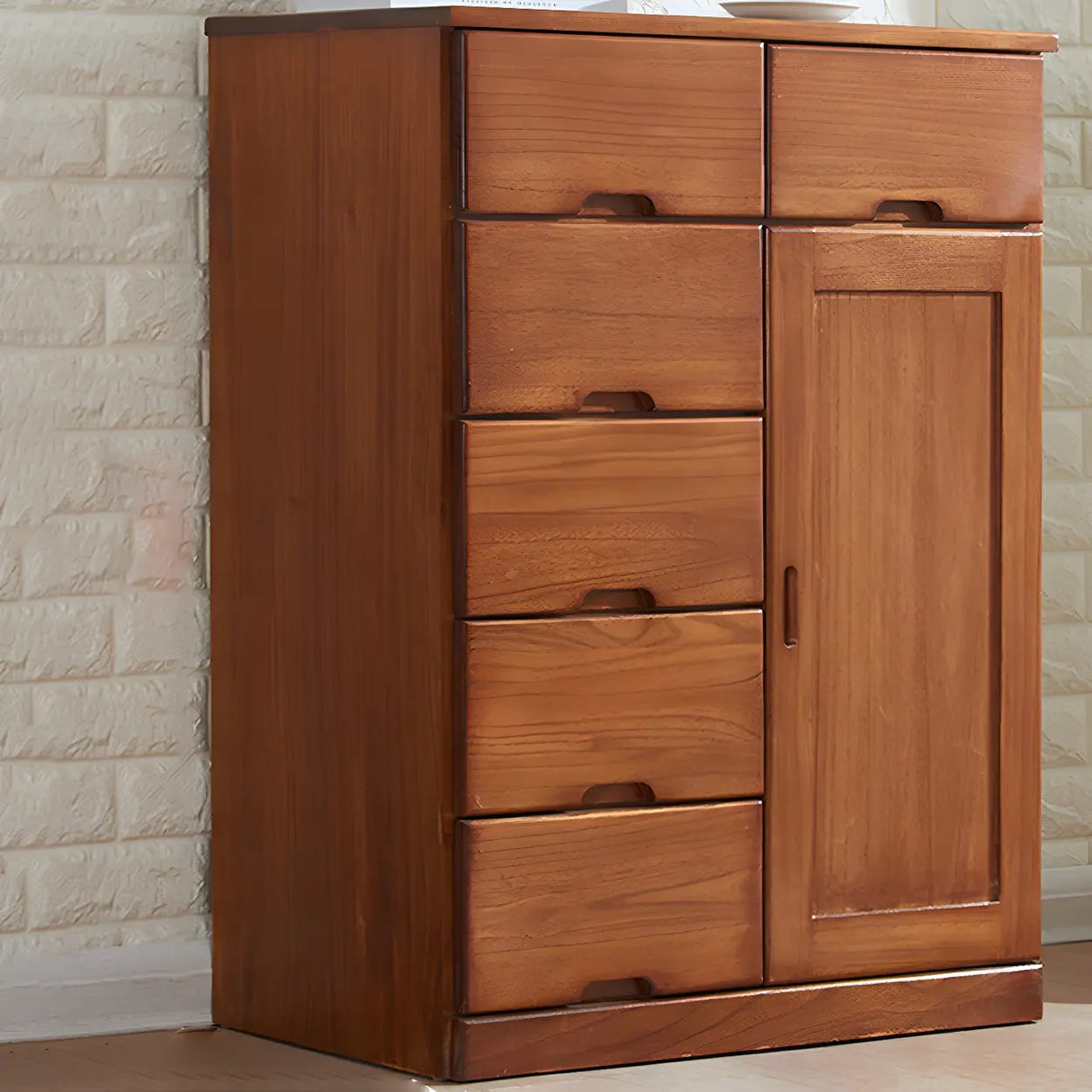 Traditional Brown Wood Locking Chest with Drawers Image - 15