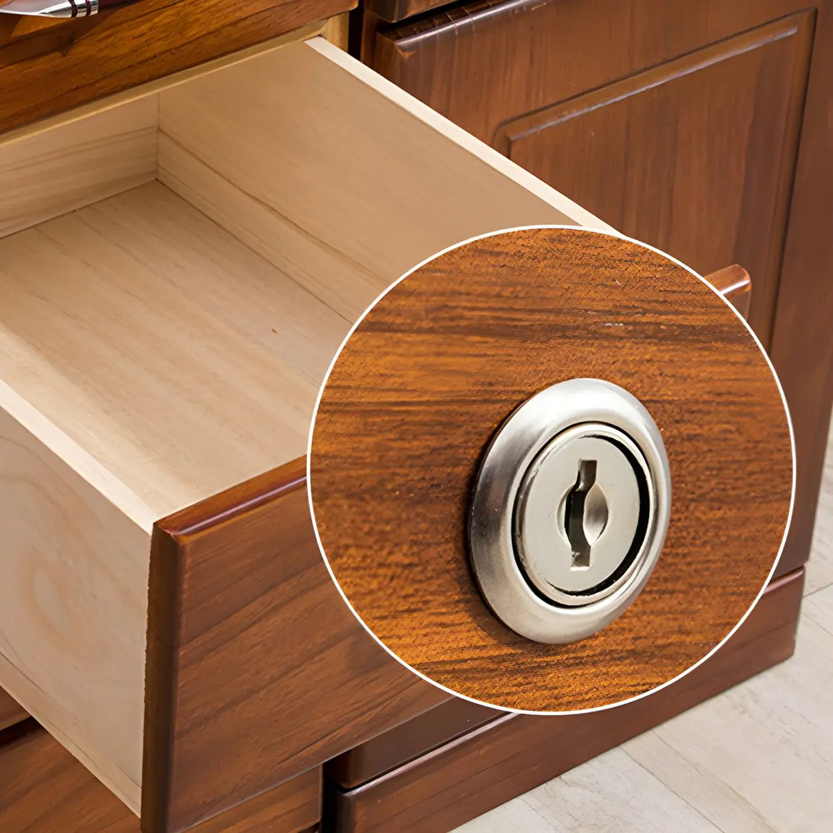Traditional Brown Wood Locking Chest with Drawers Image - 16