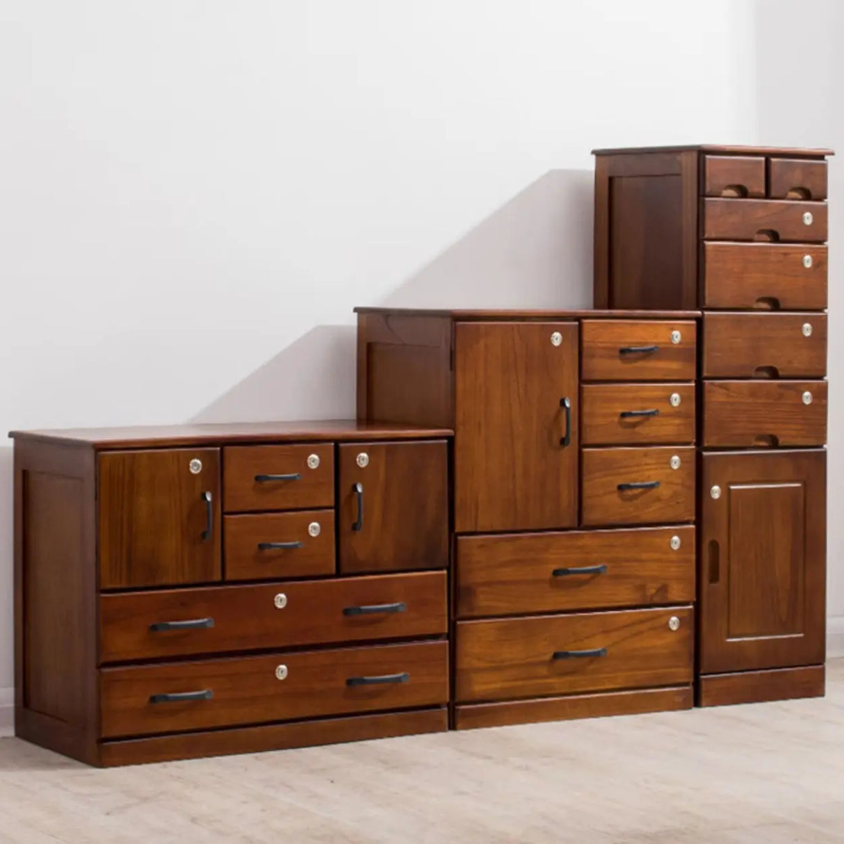 Traditional Brown Wood Locking Chest with Drawers Image - 18