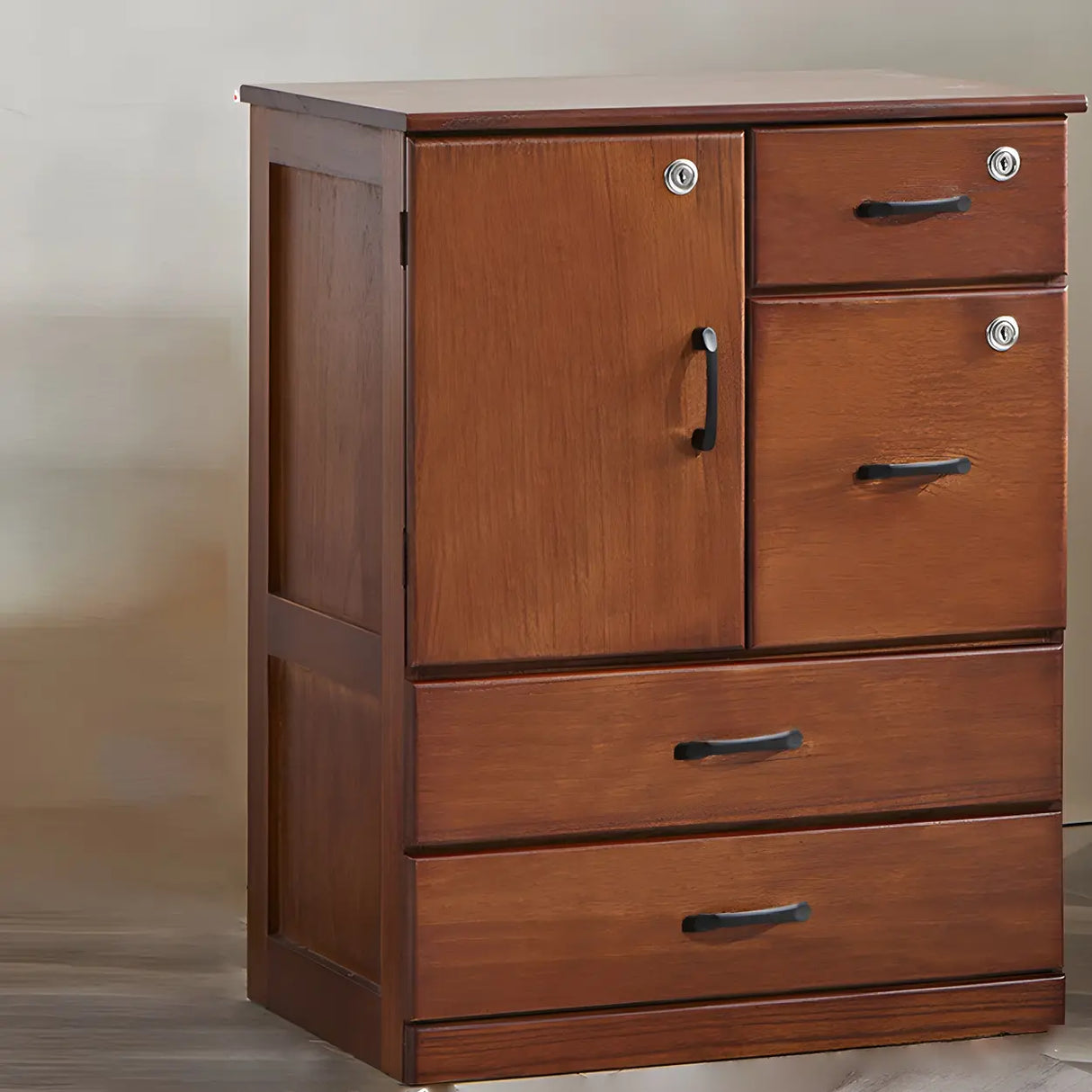 Traditional Brown Wood Locking Chest with Drawers Image - 1