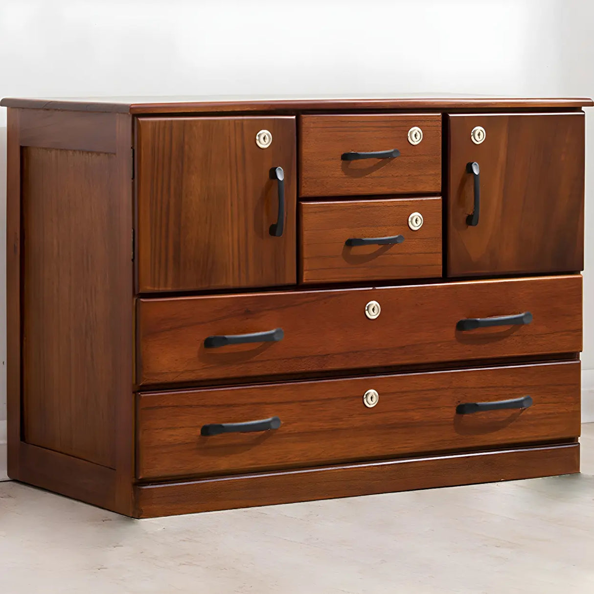 Traditional Brown Wood Locking Chest with Drawers Image - 2