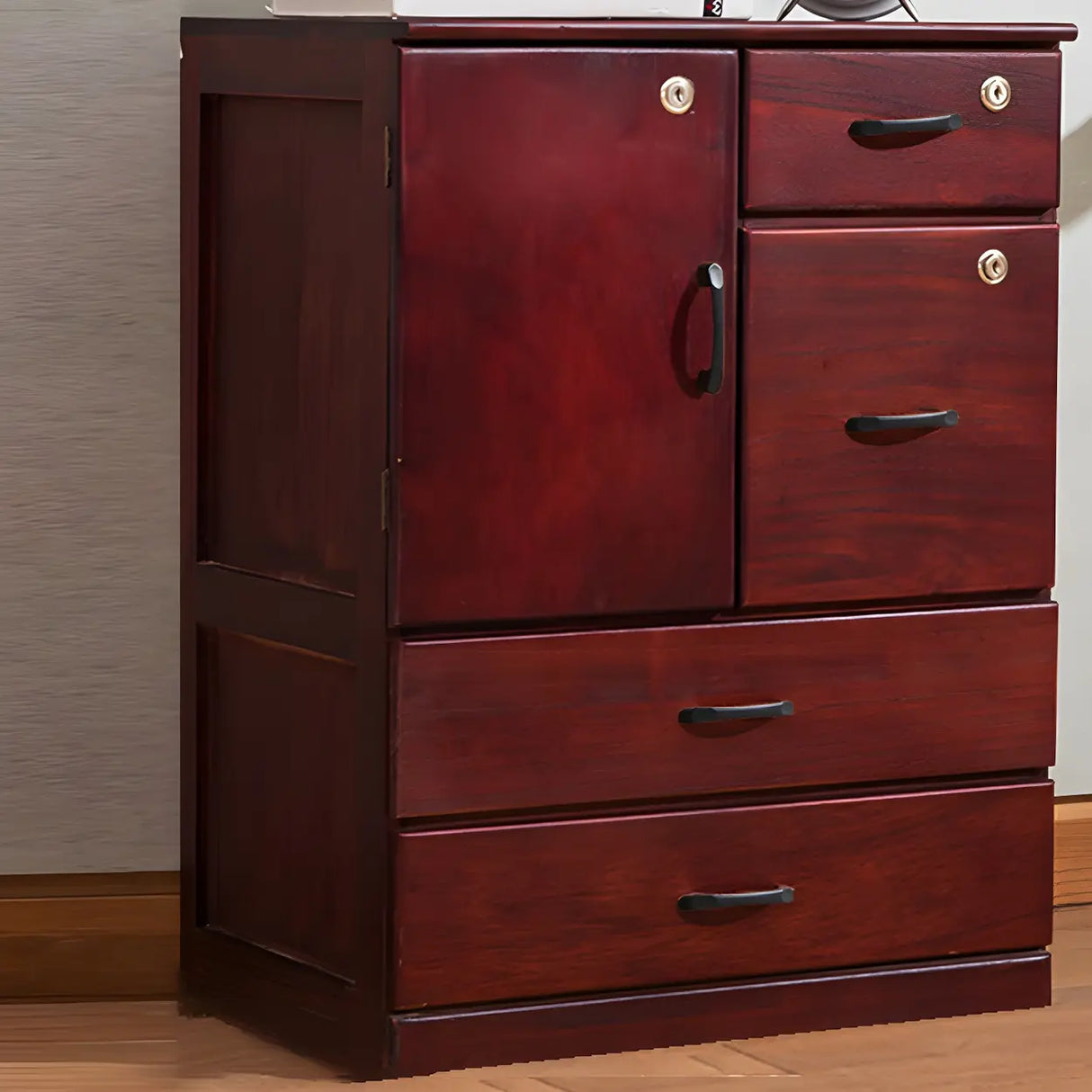 Traditional Brown Wood Locking Chest with Drawers Image - 3