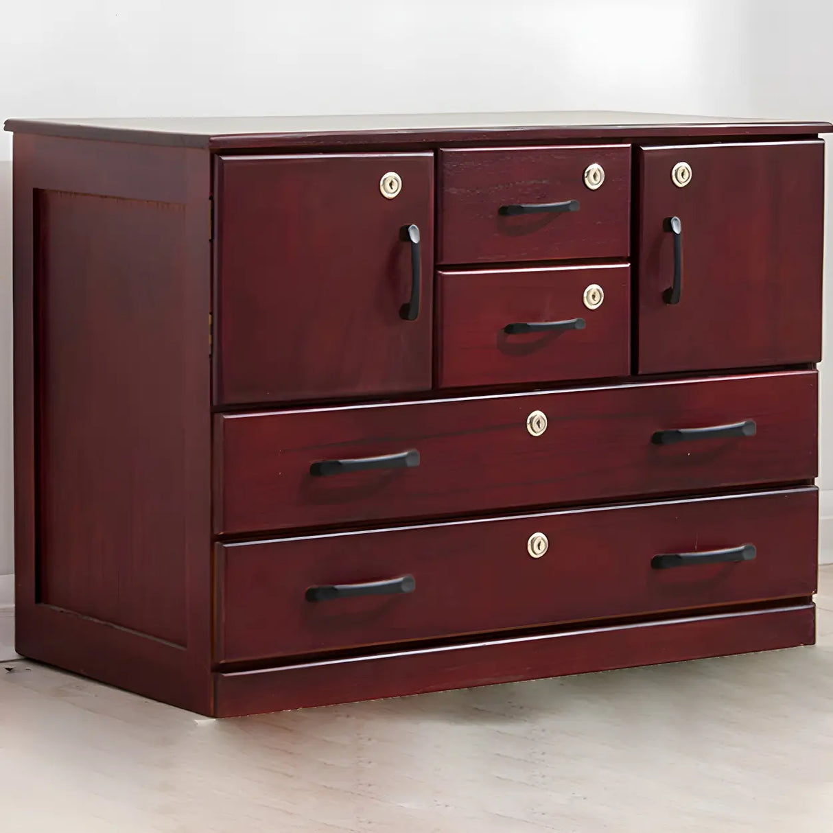 Traditional Brown Wood Locking Chest with Drawers Image - 4