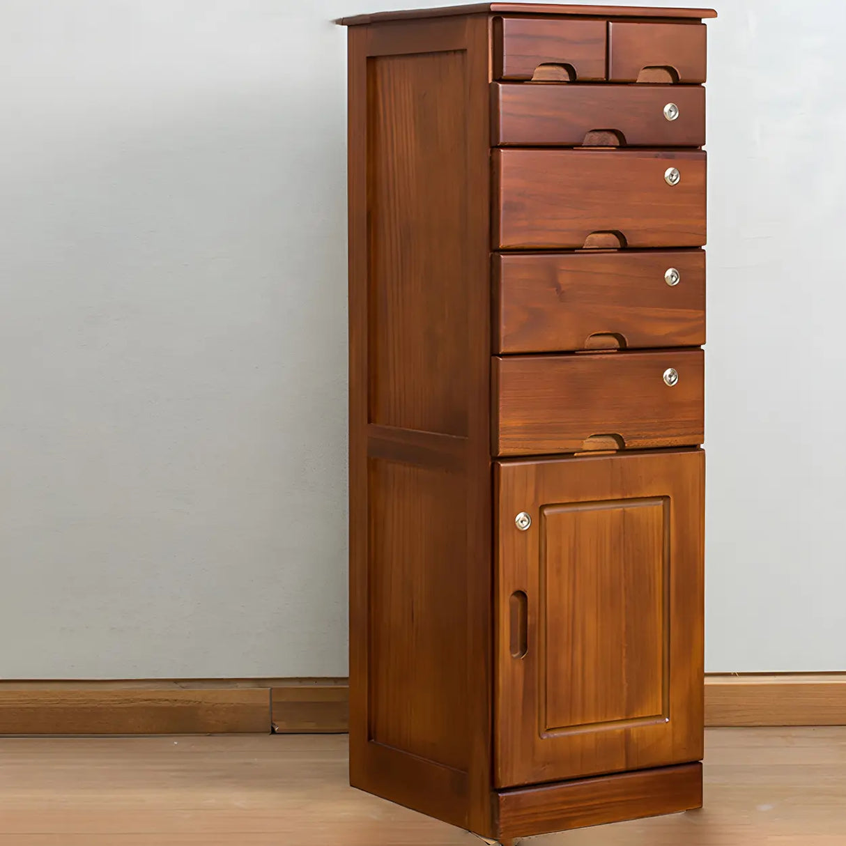 Traditional Brown Wood Locking Chest with Drawers Image - 5