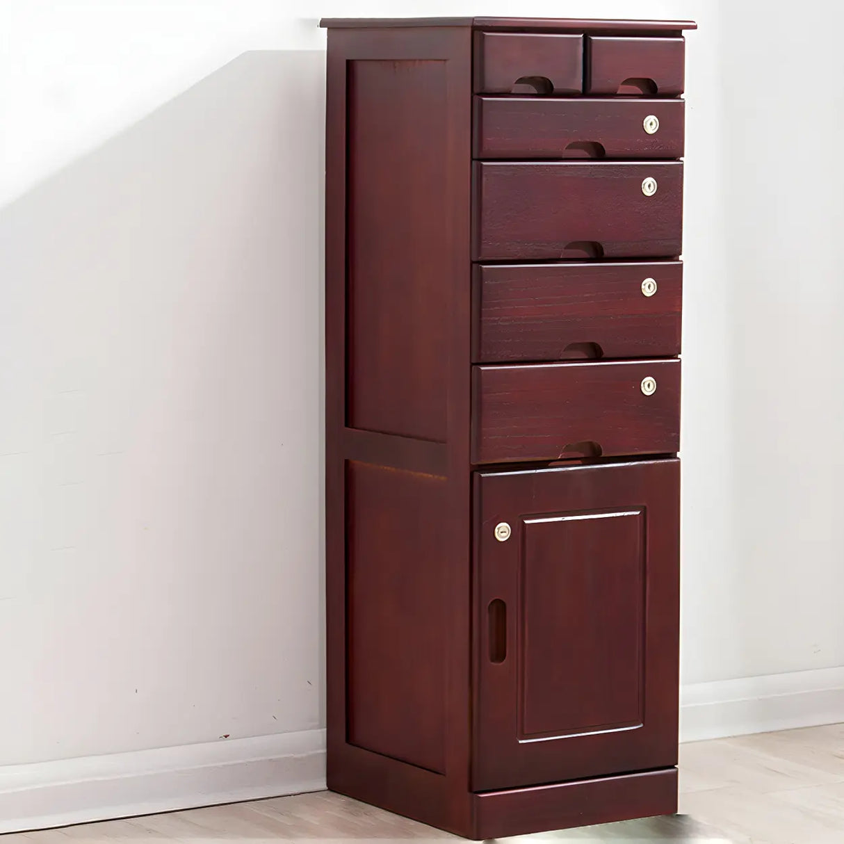 Traditional Brown Wood Locking Chest with Drawers Image - 7