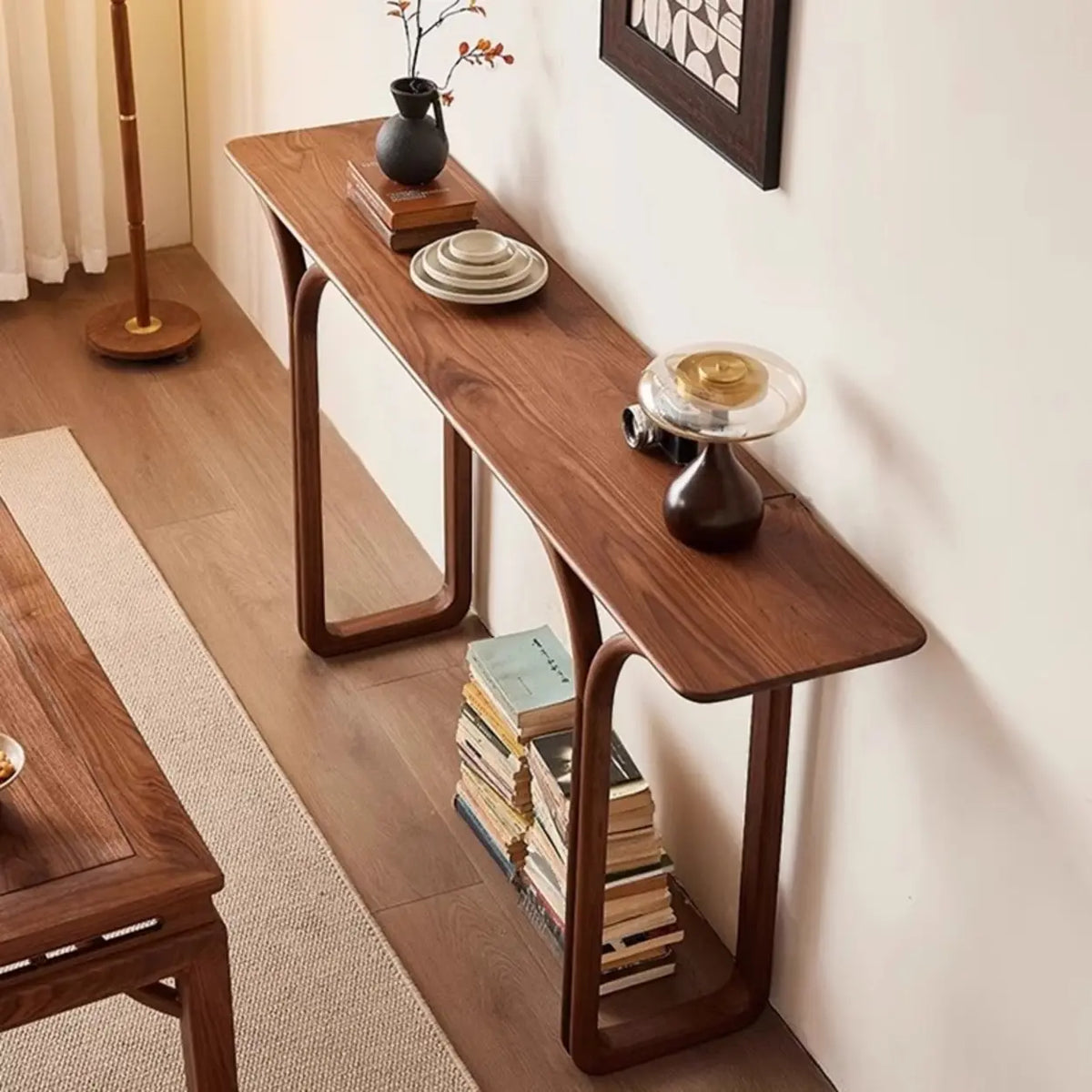 Traditional Brown Wood Rectangular Entryway Console Table Image - 4