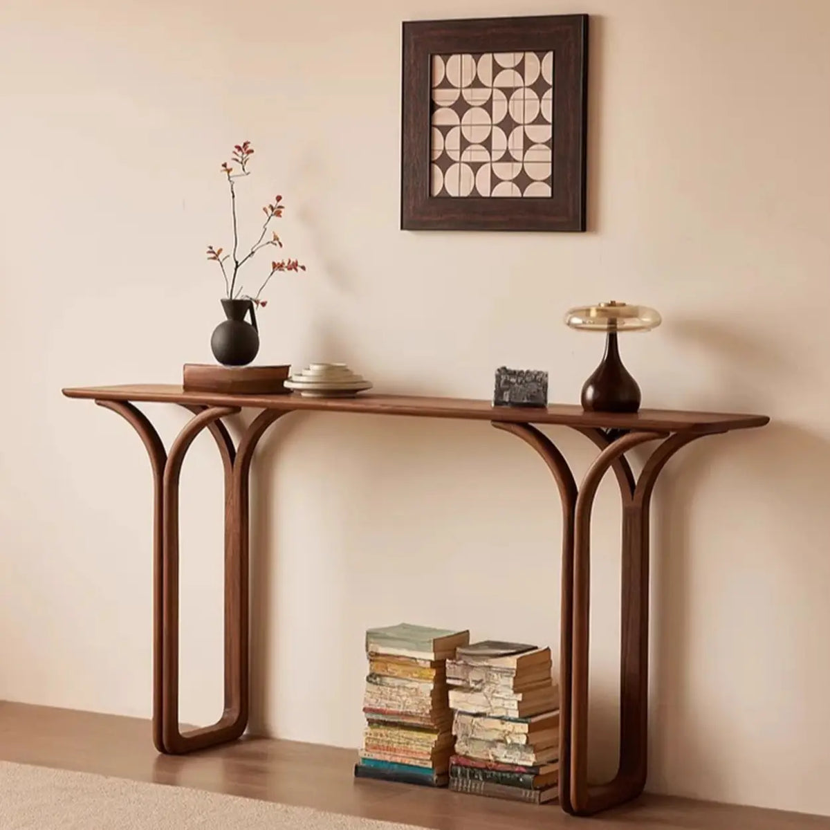 Traditional Brown Wood Rectangular Entryway Console Table Image - 5