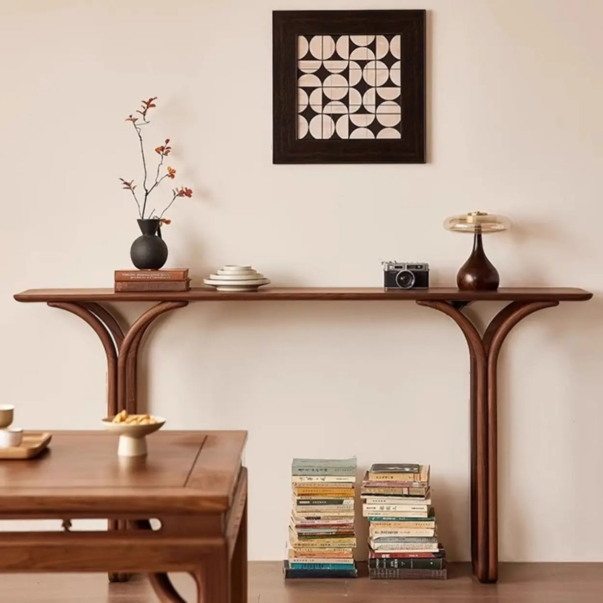 Traditional Brown Wood Rectangular Entryway Console Table Image - 6