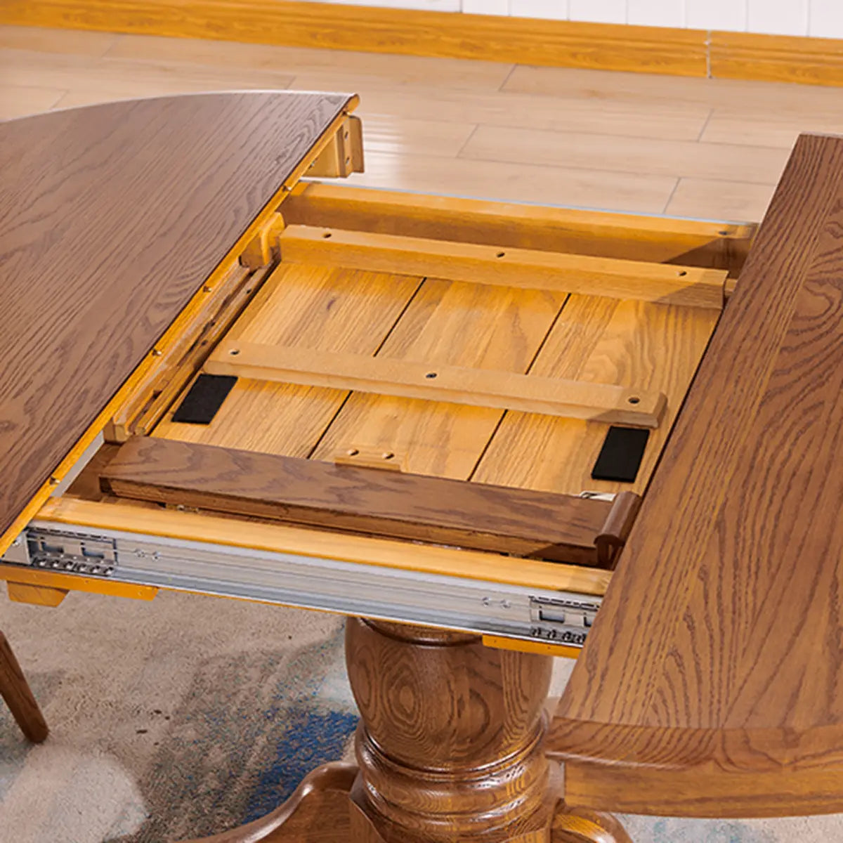 Traditional Circular Wood Dining Room Table Brown Extendable Image - 14