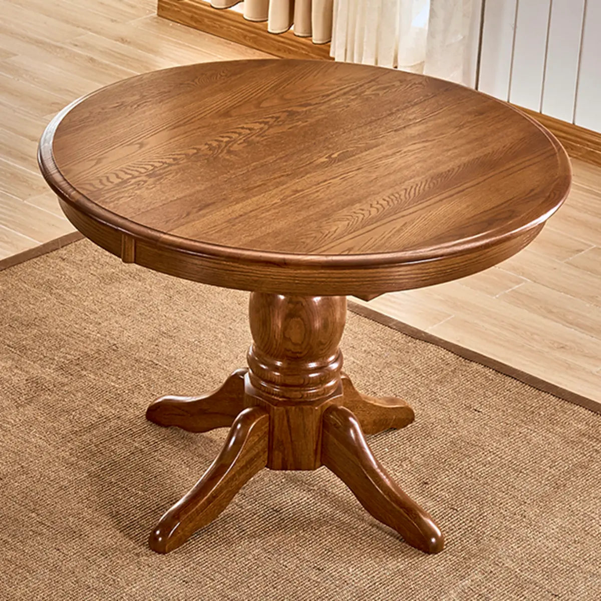 Traditional Circular Wood Dining Room Table Brown Extendable Image - 2