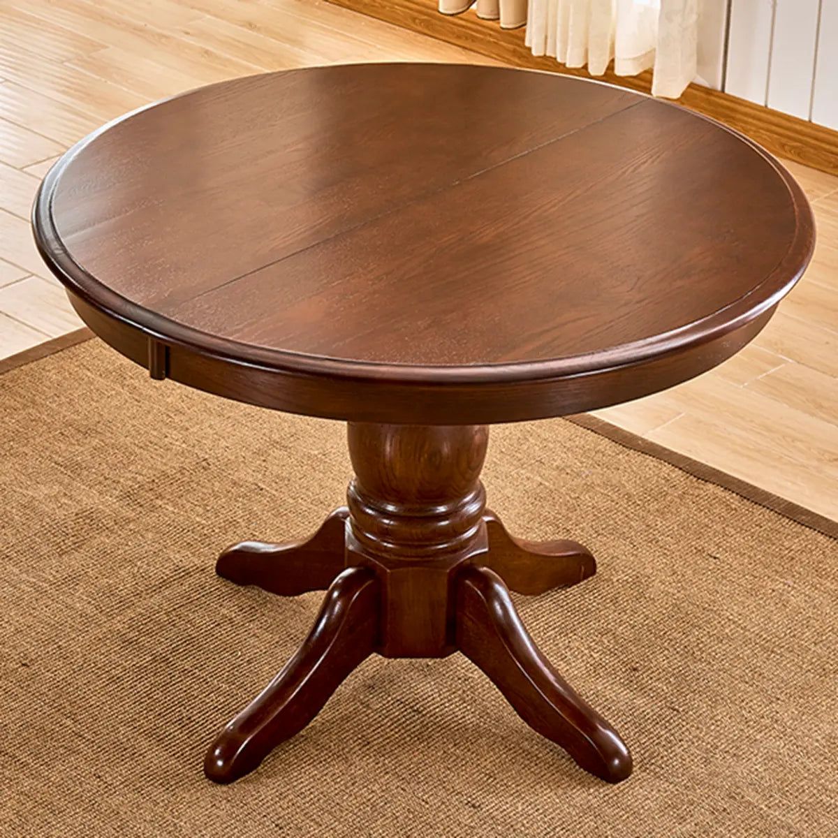 Traditional Circular Wood Dining Room Table Brown Extendable Image - 3