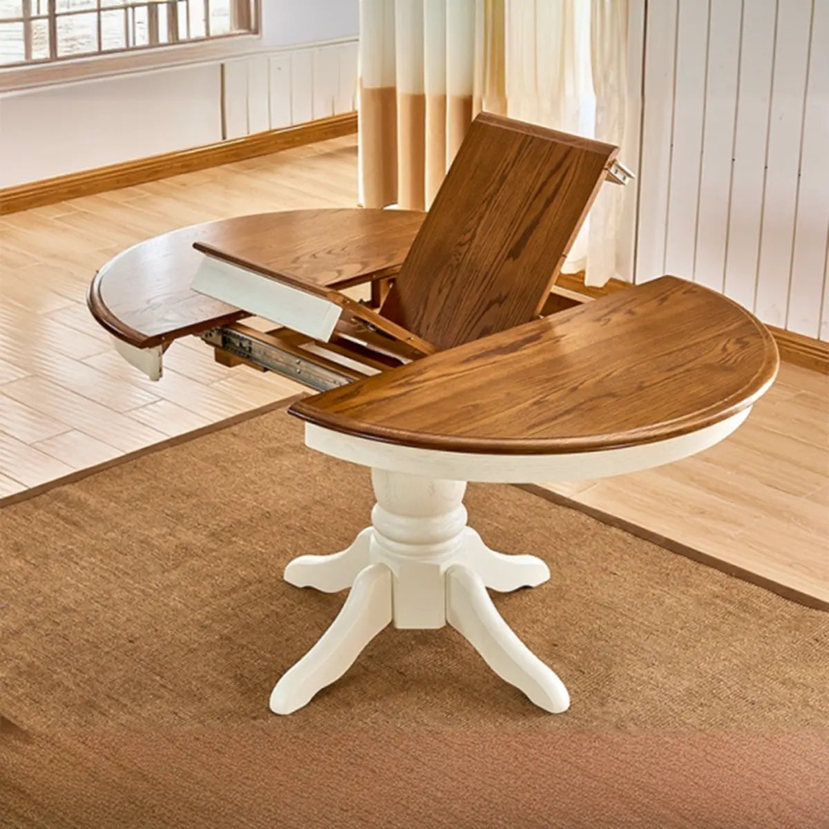 Traditional Circular Wood Dining Room Table Brown Extendable Image - 5