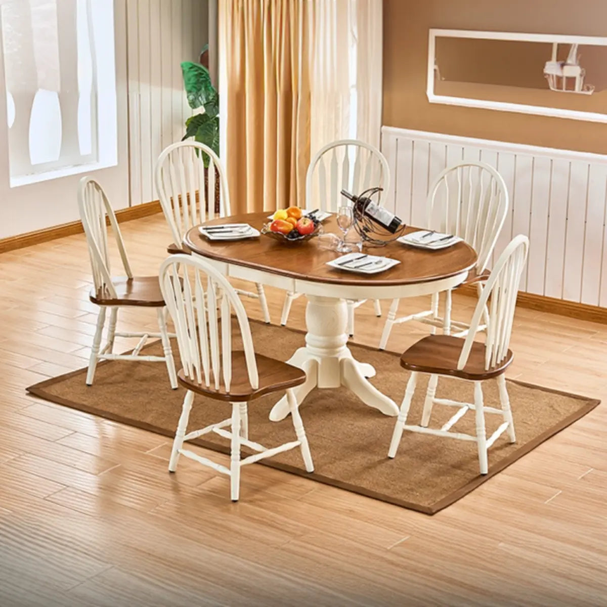 Traditional Circular Wood Dining Room Table Brown Extendable Image - 6