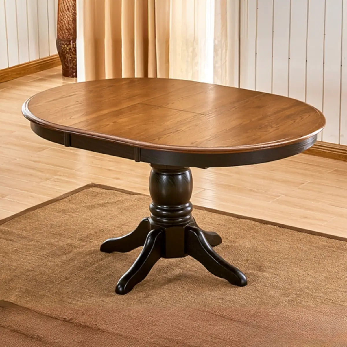Traditional Circular Wood Dining Room Table Brown Extendable Image - 7