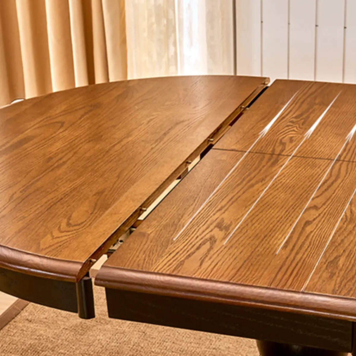 Traditional Circular Wood Dining Room Table Brown Extendable Image - 8